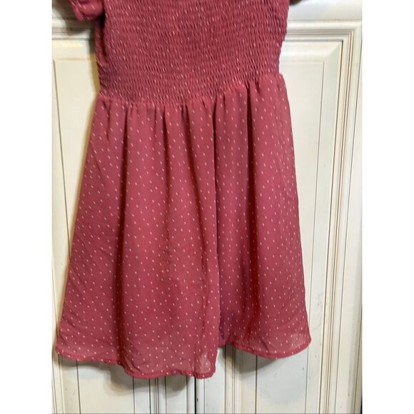 Nordstrom Girls Puff Sleeve Smocked Bodice Micro Dot Dress Mauve Size L/10-12 - Picture 4 of 9